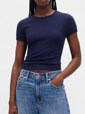 Navy Waffle Knit Crop Baby Tee